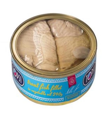 تن ماهي 240 گرم قزل آلا درب شفاف تاپسي