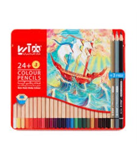 مداد رنگي 3+24 رنگ فلزي آريا