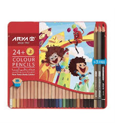 مداد رنگي 3+24 رنگ فلزي آريا