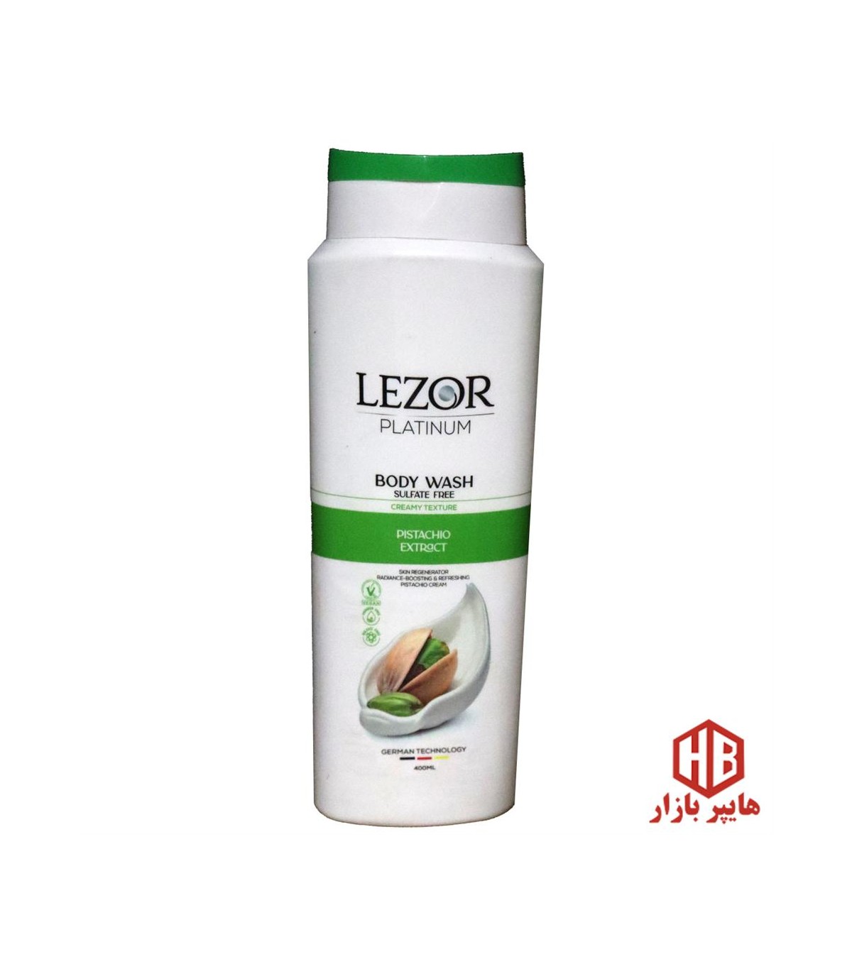 شامپو بدن 400 ميل كرمي بدون سولفات عصاره پسته LEZOR