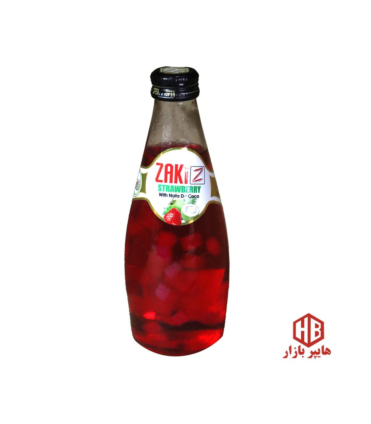 نوشيدني 300 ميل شيشه توت فرنگي با تكه هاي نارگيل ZAKi