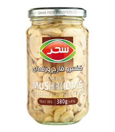 كنسرو 380 گرم شيشه قارچ اسلايس سحر