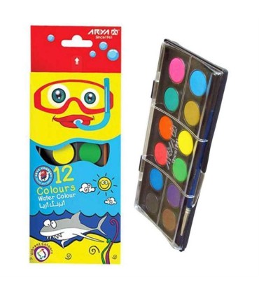 آبرنگ 12 رنگ طرح كمان با قلمو آريا