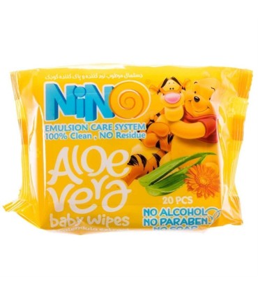 دستمال مرطوب كودك 20 برگ آلوئه ورا نينو