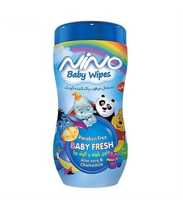 دستمال مرطوب كودك 75 برگ استوانه كارتوني نينو