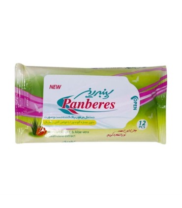 دستمال مرطوب دست و صورت 12 برگ پنبه ريز