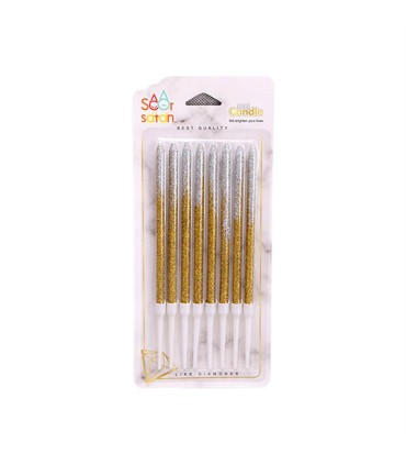 شمع تولد 8 عددي بلند اكليلي دورنگ