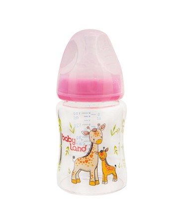 شيشه شير خوري 150 ميل پيركس عريض (صفرتا 6 ماه)صورتي بي بي لند