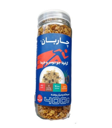 غلات صبحانه 380 گرم گرانولا جو دوسر خرما چاربان